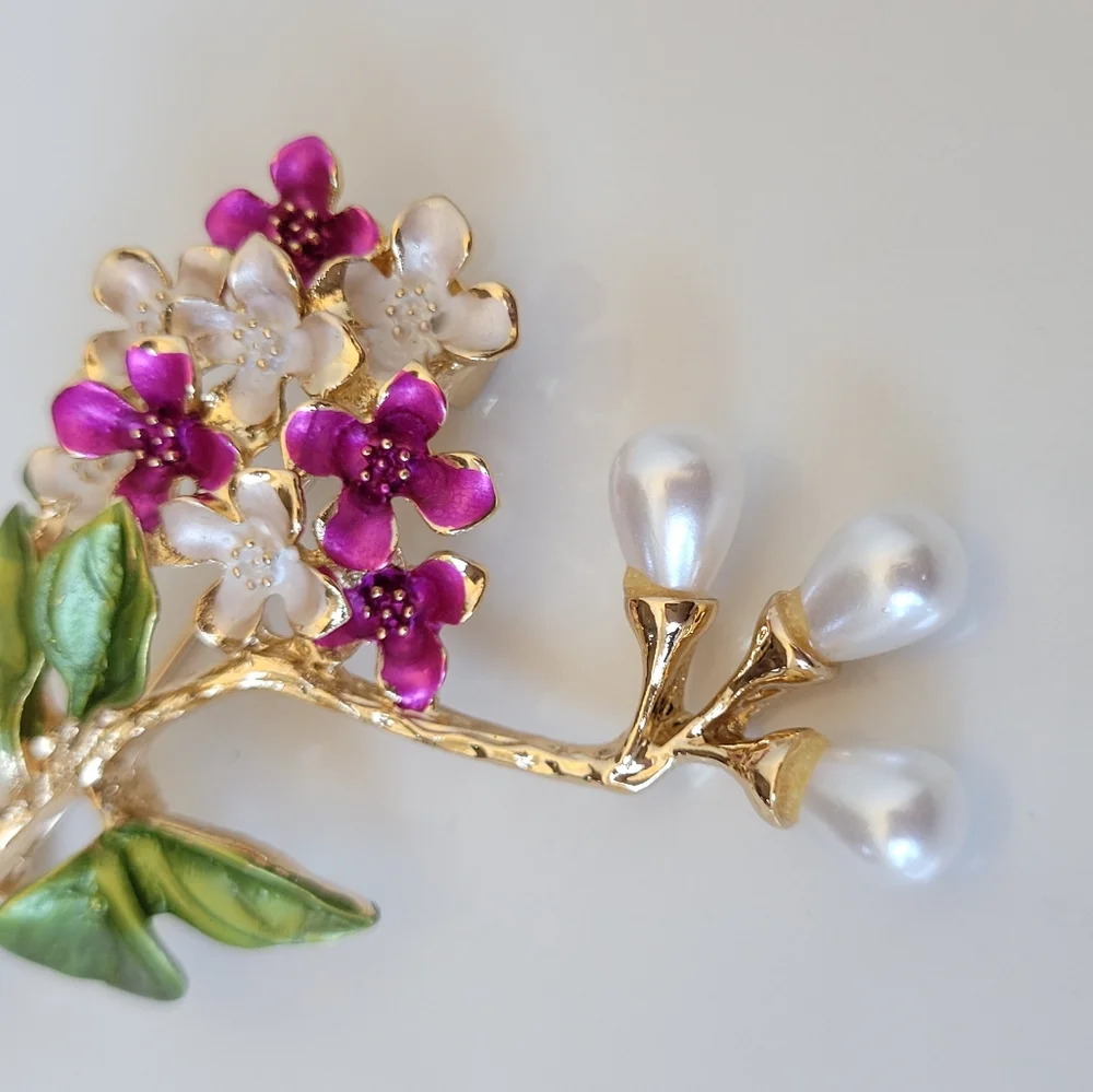 14k Gold Plum Blossoms Spring Branch Pearl Brooch Pin NWT